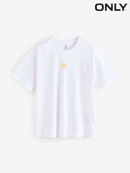 ONLY White Lemon Print 100% Organic Cotton T-Shirt (W41452) | £0