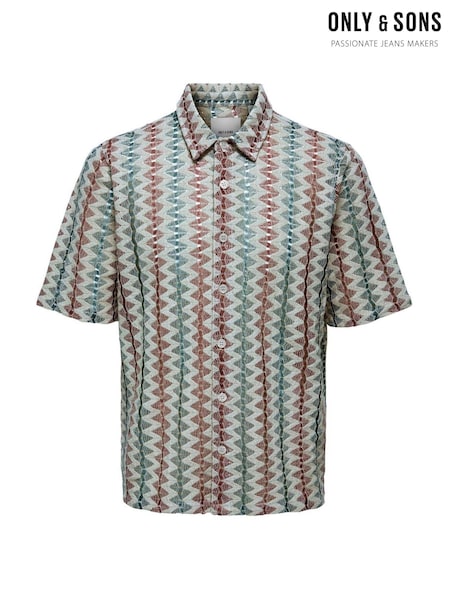 Only & Sons Grey Short Sleeve Patterned Resort 100% Cotton Shirt (W41526) | £34