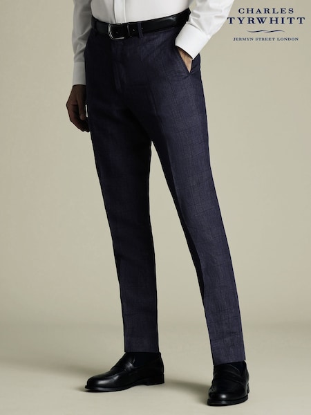 Charles Tyrwhitt Blue Slim Fit Slim Fit 100% Linen Trousers (W42621) | £120