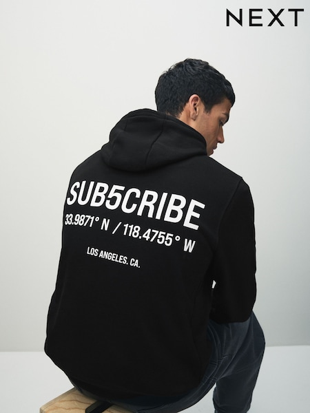 Black Subscribe Graphic Print Hoodie (W42625) | £34