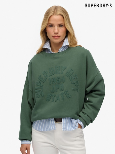 Superdry Green Athletic Essentials Tonal Appliqué Crew Sweatshirt (W42744) | £45