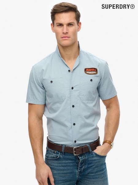 Superdry Blue Short Sleeve Mechanic 100% Cotton Shirt (W42746) | £50