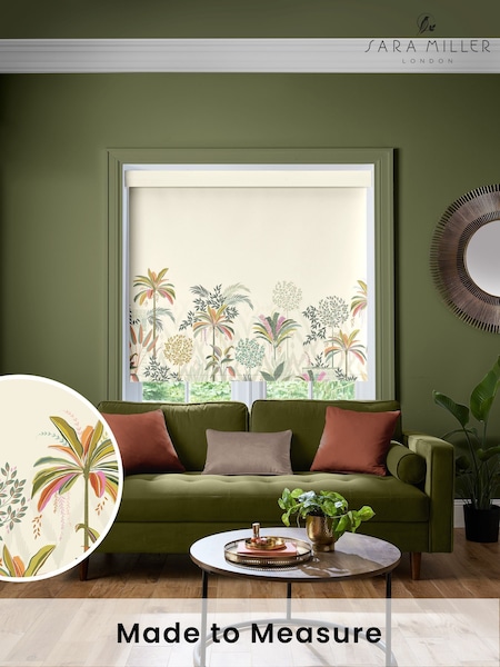 Sara Miller Light Stone Natural Palm Garden Border Made to Measure Roller Blind (W42768) | £58