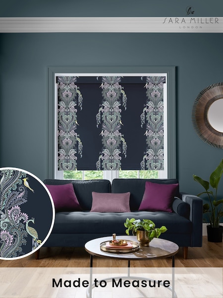 Sara Miller Petrol Blue Peacock Filigree Made to Measure Roller Blind (W42776) | £58
