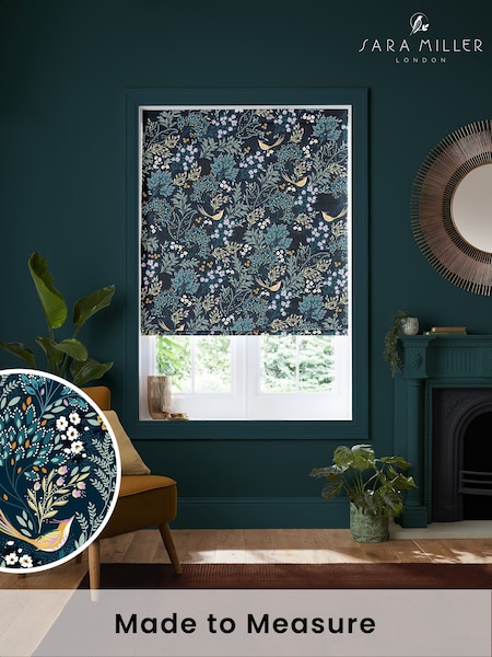 Sara Miller Teal Blue Faux Silk Songbird Made to Measure Roman Blind (W43127) | £89