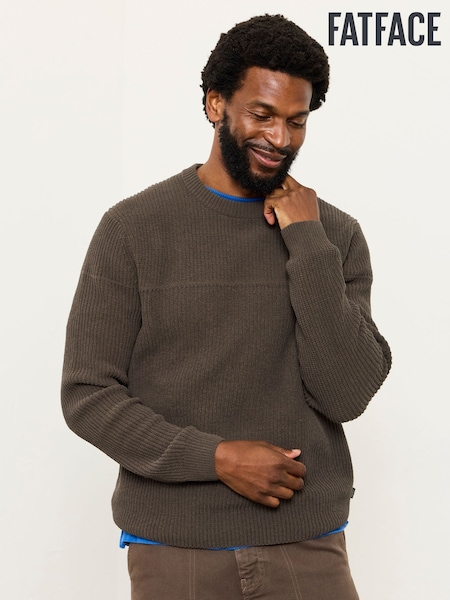 FatFace Kelbrook Chocolate Brown Knitted Crew Neck Jumper (W43261) | £52