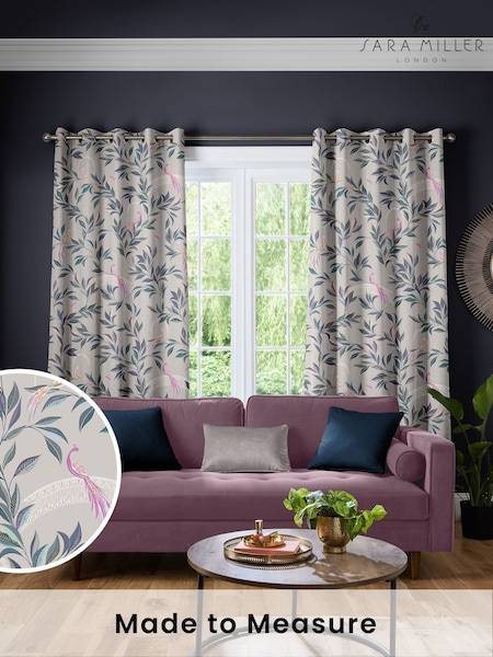 Sara Miller Warm Grey Ornamental Peacock Made to Measure Curtains (W43390) | £91