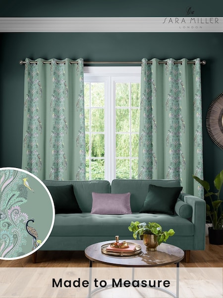 Sara Miller Sage Green Peacock Filigree Made to Measure Curtains (W43391) | £91