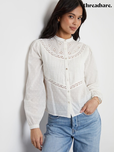 Threadbare Cream Lace Detail Boho 100% Cotton Blouse (W43418) | £34