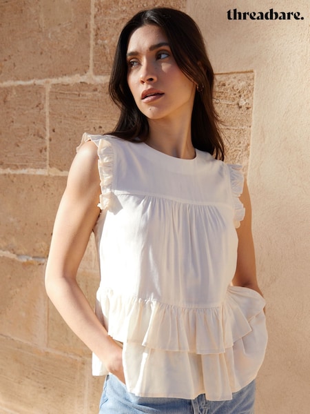 Threadbare Cream Ruffle Frill Smock Shell Top (W43422) | £26