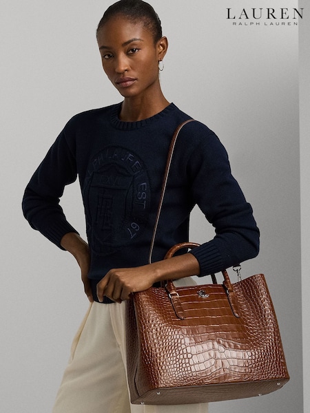 Lauren Ralph Lauren Tobacco Marcy Embossed Leather Large Satchel (W43634) | £459