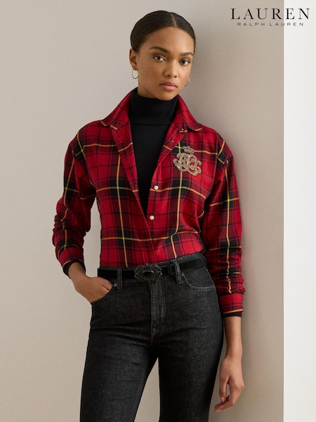 Lauren Ralph Lauren Red Red Kotta Check Embroidered Logo Shirt (W43730) | £229