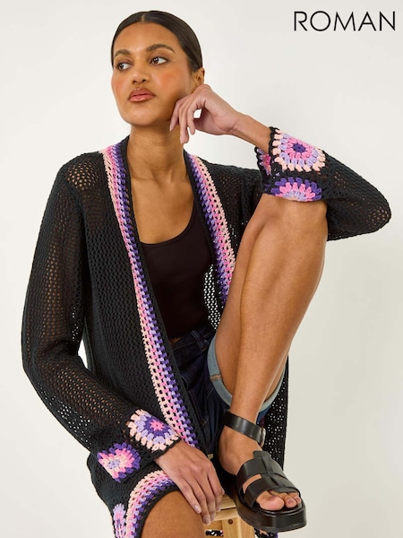 Roman Black Crochet Hem Lightweight Knit Cardigan (W43751) | £55