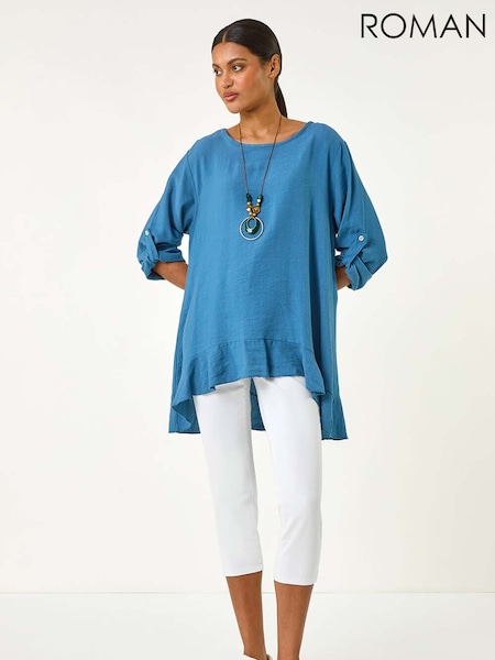 Roman Blue Necklace Frill Hem Tunic Top (W43757) | £40