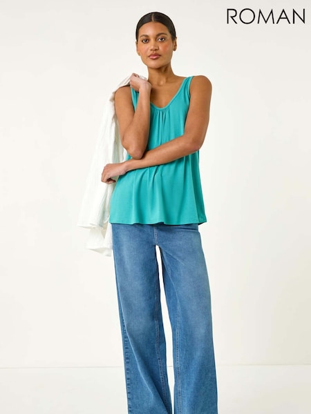 Roman Green Plain V-Neck Stretch Jersey Vest Top (W43758) | £32