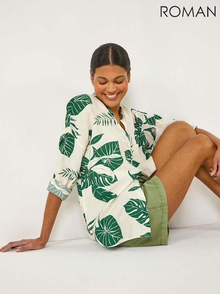 Roman Green Tropical Palm Leaf Buttoned Shirt (W43771) | £40