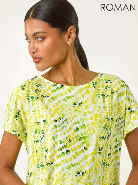 Roman Yellow Abstract Print Bubble Hem T-Shirt (W43772) | £32