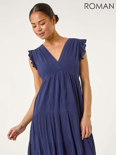 Roman Blue Dark Petite Petite Frill Short Dress (W43964) | £45