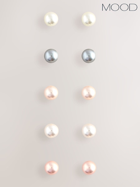 Mood Silver Coloured Pearl Stud Earrings 5 Pack (W43995) | £12