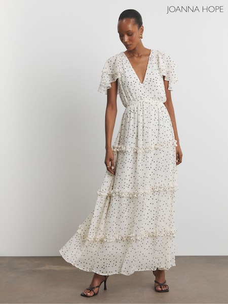 Joanna Hope White Mono Spot Maxi Ruffle Dress (W44048) | £105