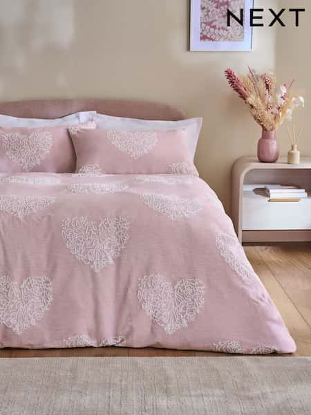 Pink Heart Textured Duvet Cover and Pillowcase Set (W44067) | £32 - £62