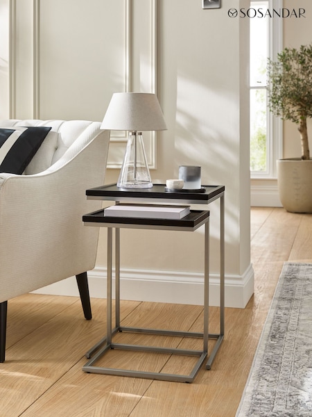 Sosandar Black Oak Seville Set of 2 Nest Of Tables (W44114) | £279