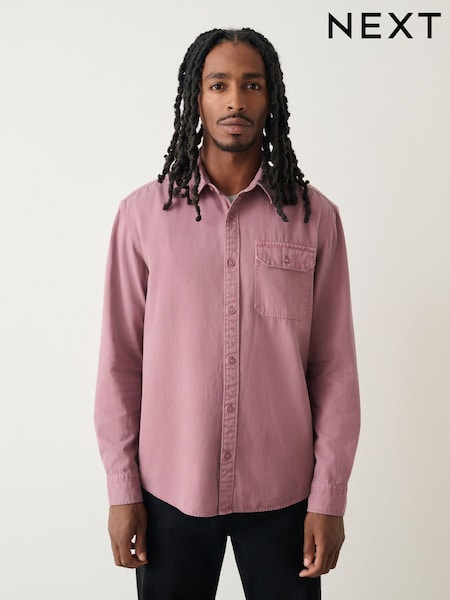 Pink Long Sleeve Garment Dyed Oxford Shirt (W44152) | £35