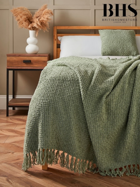 BHS Sage Green Cross Weave Throw (W44361) | £25