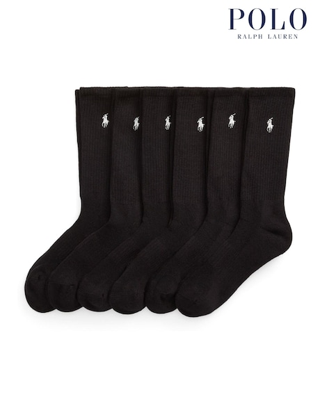 Polo Ralph Lauren Black Ribbed Cotton Crew Ankle Socks 6 Pack (W44488) | £45