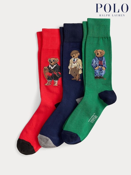 Polo Ralph Lauren Green Bear Gift Box Crew Ankle Socks 3 Pack (W44526) | £55