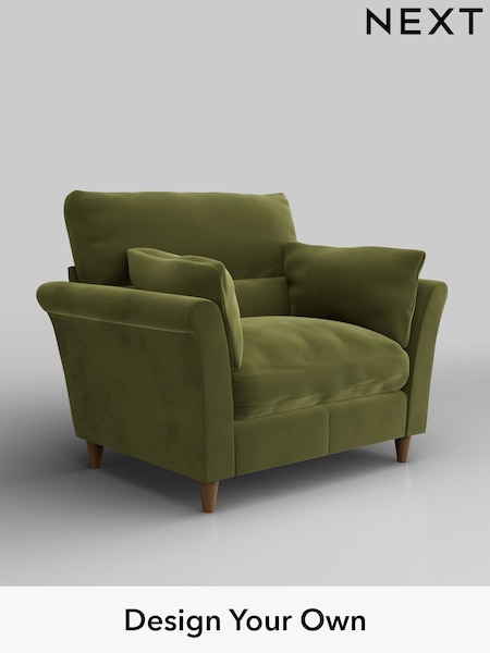 Plush Velvet Easy Clean/Mid Olive Green Hartley Highback Relaxed Sit (W44885) | £975