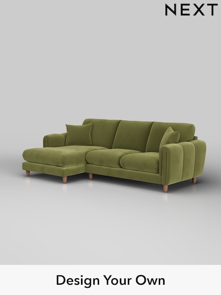 Plush Velvet Easy Clean/Mid Olive Green Odella (W44886) | £1,950