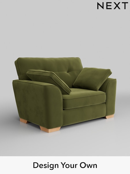 Plush Velvet Easy Clean/Mid Olive Green Stamford Buttoned Back (W44892) | £899