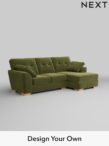 Plush Velvet Easy Clean/Mid Olive Green Stamford Buttoned Back (W44892) | £1,875