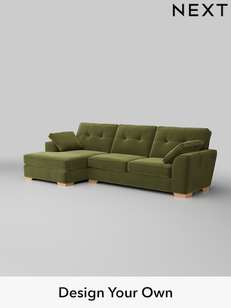 Plush Velvet Easy Clean/Mid Olive Green Stamford Buttoned Back (W44892) | £2,025
