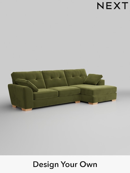 Plush Velvet Easy Clean/Mid Olive Green Stamford Buttoned Back (W44892) | £2,025