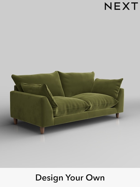 Plush Velvet Easy Clean/Mid Olive Green Noa Deep Relaxed Sit (W44896) | £1,175