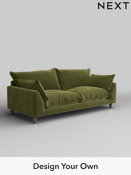 Plush Velvet Easy Clean/Mid Olive Green Noa Deep Relaxed Sit (W44896) | £1,275