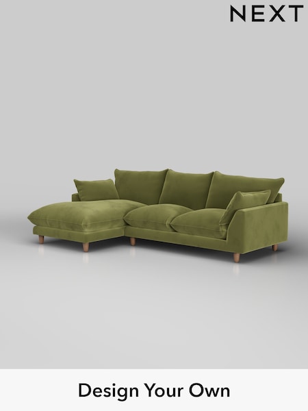 Plush Velvet Easy Clean/Mid Olive Green Noa Deep Relaxed Sit (W44896) | £1,875
