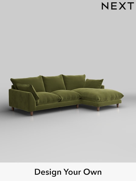 Plush Velvet Easy Clean/Mid Olive Green Noa Deep Relaxed Sit (W44896) | £1,875