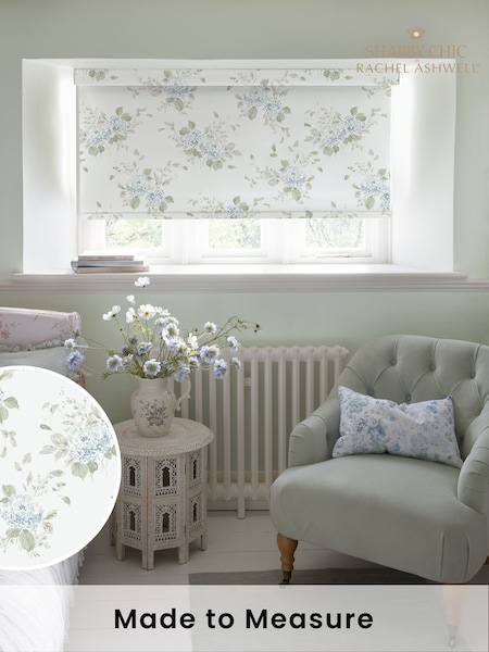 Shabby Chic by Rachel Ashwell® Duck Egg Blue Belle Hydrangea Made to Measure Blackout Roller Blind (W45229) | £73