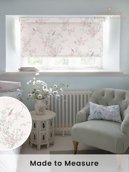 Shabby Chic by Rachel Ashwell® Blossom Pink Bird Chinoiserie Made to Measure Blackout Roller Blind (W45232) | £73