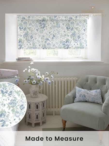 Shabby Chic by Rachel Ashwell® Blue Romantic Rose Made to Measure Blackout Roller Blind (W45233) | £73