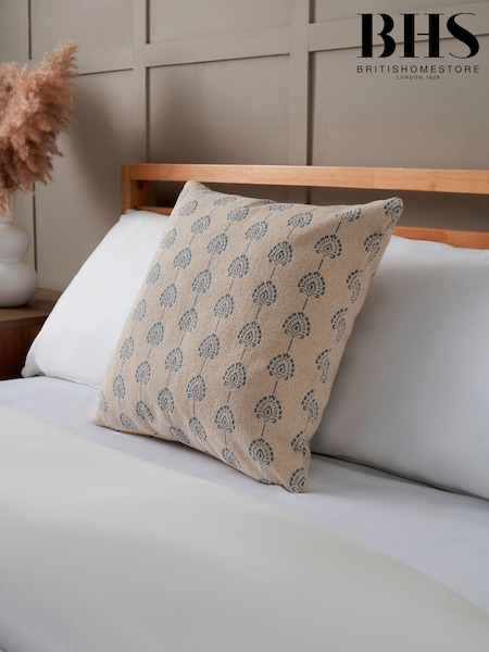 BHS Blue Block Print Cushion (W45238) | £16