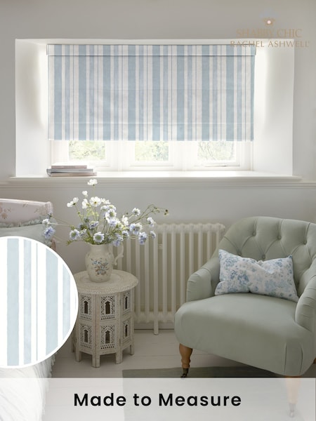 Shabby Chic by Rachel Ashwell® Pale Blue Watercolour Stripe Made to Measure Roman Blind (W45245) | £79