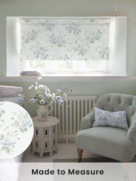 Shabby Chic by Rachel Ashwell® Duck Egg Blue Belle Hydrangea Made to Measure Roman Blind (W45248) | £89