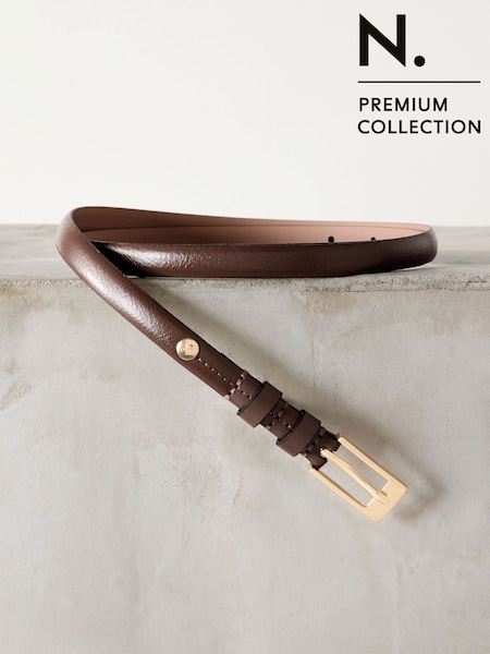 Mocha Brown Skinny Premium Made In Italy Leather Belt (W45305) | £22