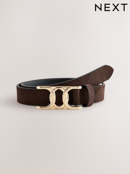 Chocolate Brown Statement Buckle Regular Suede Belt (W45314) | £16