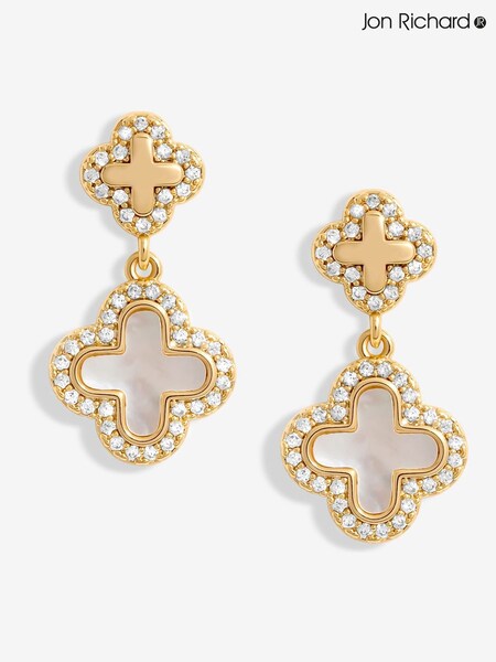 Jon Richard Gold Tone Mother Of Pearl Double Drop Clover Earrings (W45337) | £20