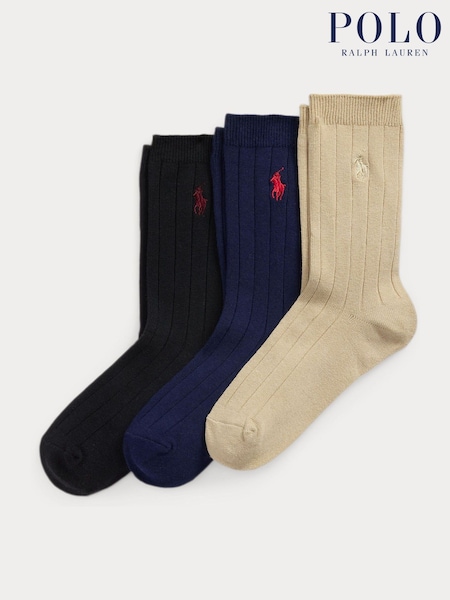 Polo Ralph Lauren Black Kids Ribbed Crew Socks 3 Pack (W45343) | £12